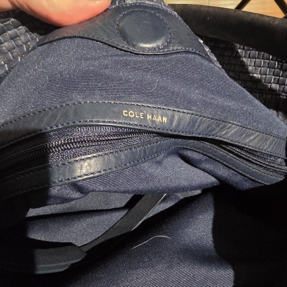 #84 Cole Haan Bethany Blue Woven Hobo Bag - Picture 11 of 12